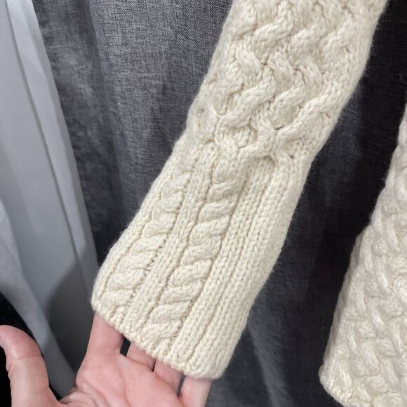 Aran Sweater Market Sweater Women Large Ivory Shawl Cardigan Ireland Virgin Wool - Picture 3 of 12